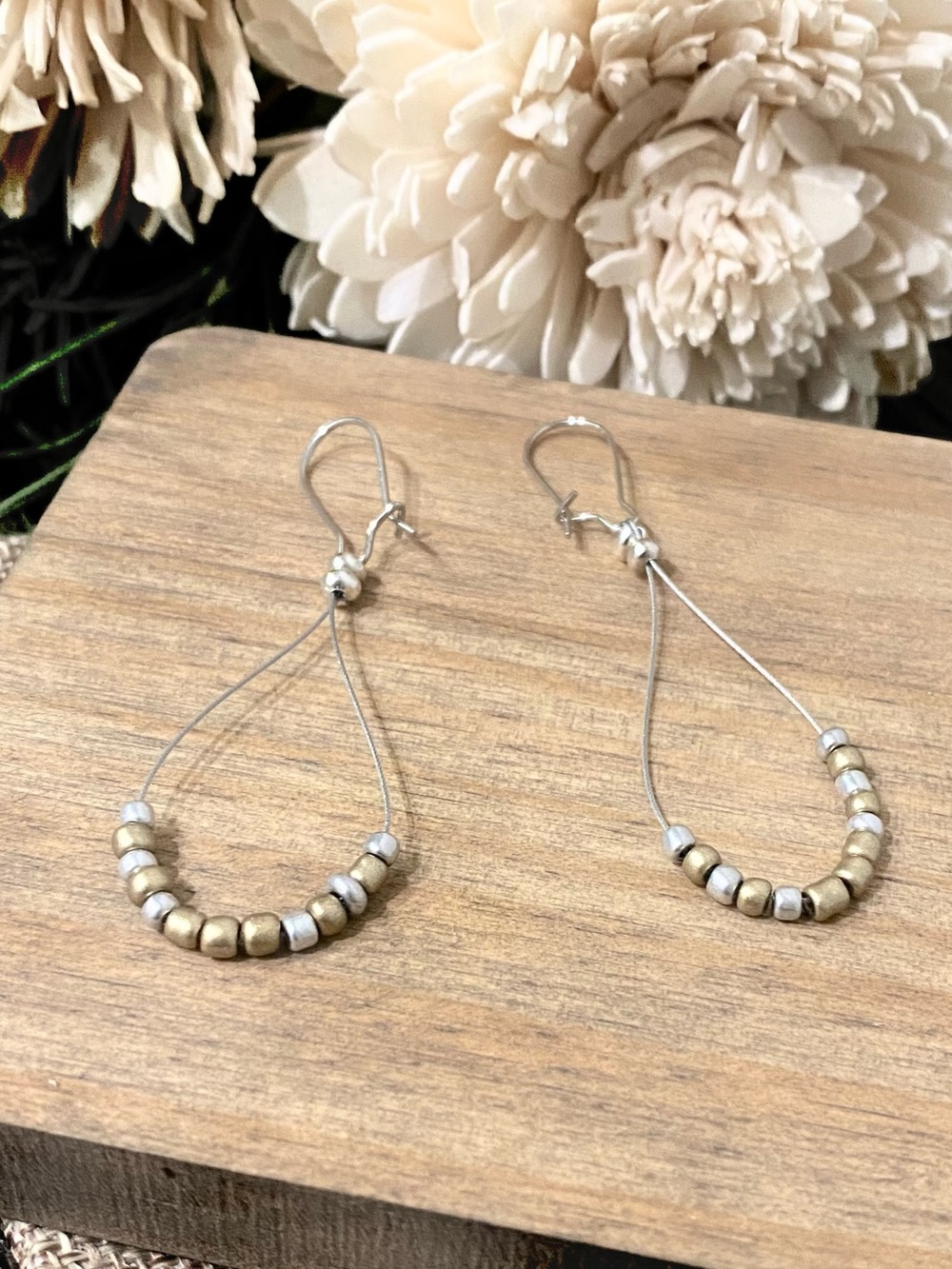 Dainty Minimalist Silver and Bronze Dangle Earrings